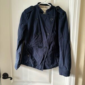 Banana Republic Navy Military Jacket Women 6 Cotton Double Breasted Peplum Coat